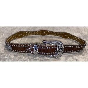 Nocona Embellished Rhinestones Belt Women's size 28 N4426002 Leather Brown